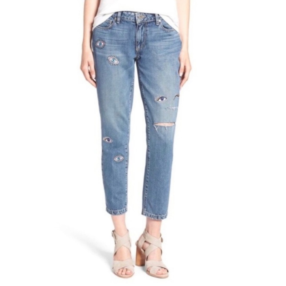 Paige Jimmy Jimmy Ankle Boyfriend Eye Embroidered Jeans Size 27